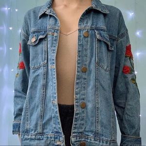 forever 21 embroidered rose denim jacket